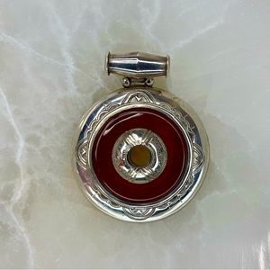 Tuareg tribal pendent, hand carved, sterling silver & carnelian